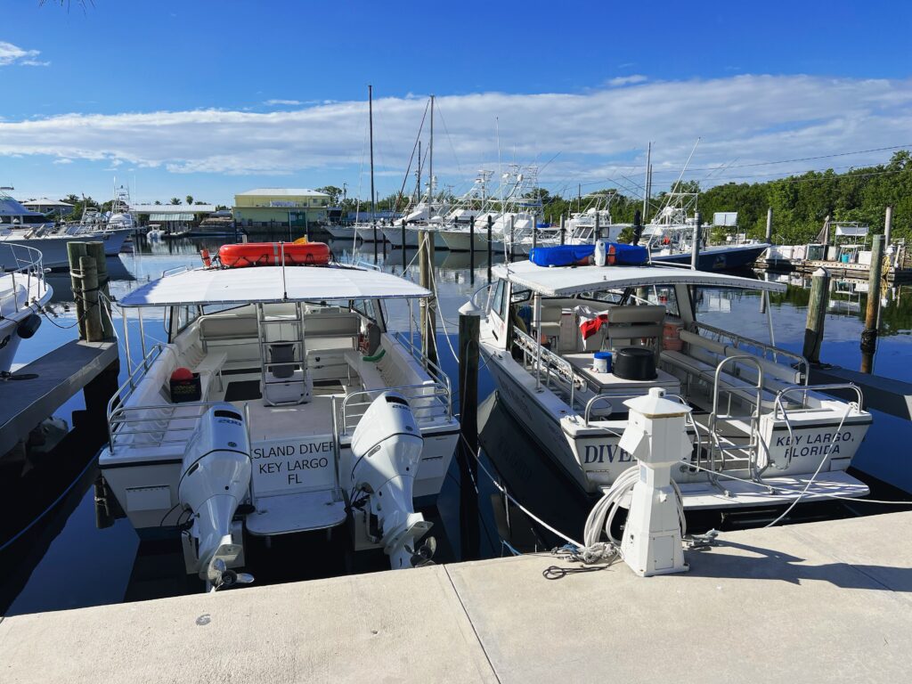 Island Venture Private Charter SCUBA and Snorkel boats at the dock in the Pilot House Marina in Key Largo